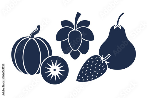  Vector fruits and vegetables collection on a white background