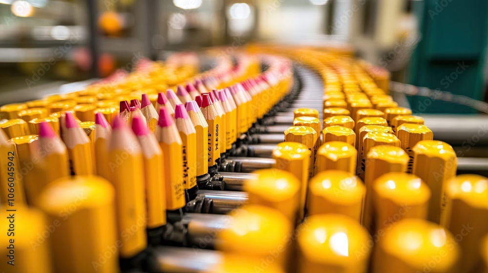 Obraz premium Colorful Pencils on Production Line in Factory