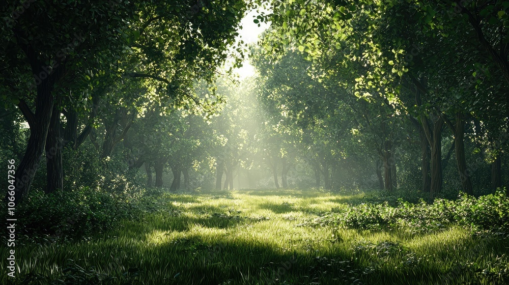 Obraz premium Sunlight Filtering Through a Dense Forest Canopy