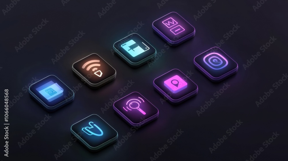 Neon Icons for Digital Applications and Services