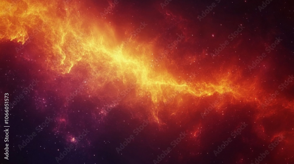 Naklejka premium Cosmic Nebula with Vibrant Yellow and Orange Glowing Gas