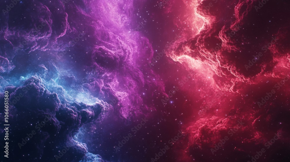 Fototapeta premium Cosmic Clouds of Pink, Blue, and Red with Scattered Stars