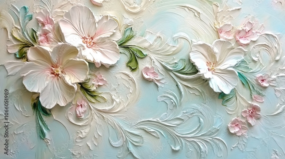 Fototapeta White and Pink Flowers with Swirling Background