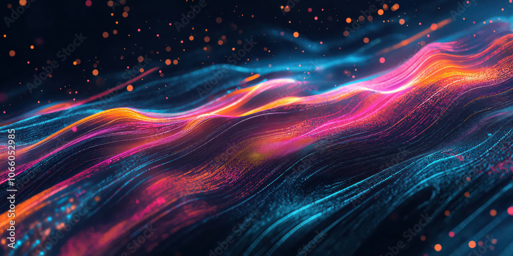 Fototapeta premium Abstract digital wave patterns with vibrant neon colors and dynamic energy