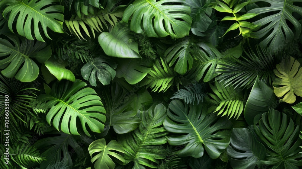 A Lush Arrangement of Vibrant Green Tropical Leaves A Lush Arrangement of Vibrant Green Tropical Leaves