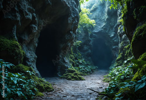 Mysterious cave in a forest. 