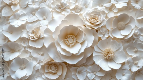 A Close-Up of a Wall Decorated with White Paper Flowers