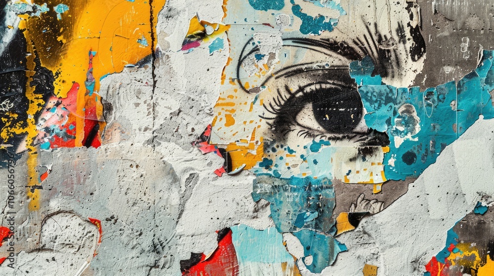 Naklejka premium Urban poster template on textured wall with street art sticker mock up.