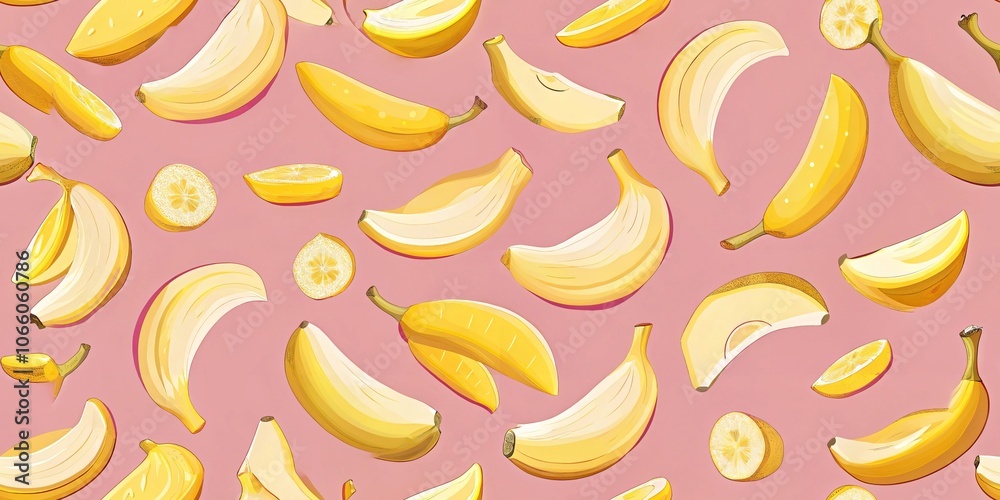 Colorful pattern of bananas and lemons on pink background Colorful pattern of bananas and lemons on pink background