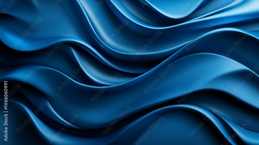 Fototapeta premium Abstract blue wavy background with smooth flowing curves and a 3D effect.
