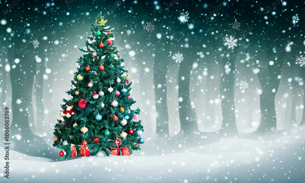 Obraz premium Wonderful Christmas scene with decorated vintage Christmas tree