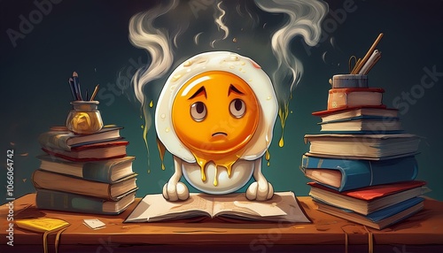 An egg sad because he has homework to do