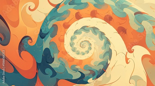 Abstract Swirling Pattern in Blue, Orange, and Yellow Hues photo