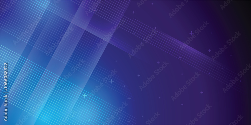 Obraz premium Blue and purple abstract background in vector illustration with glow and light effects, with parallel lines, bright geometric shape, design futuristic and elegant.