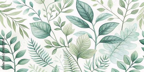 Watercolor Green Leaves Botanical Illustration - Floral Pattern for Nature Art Print