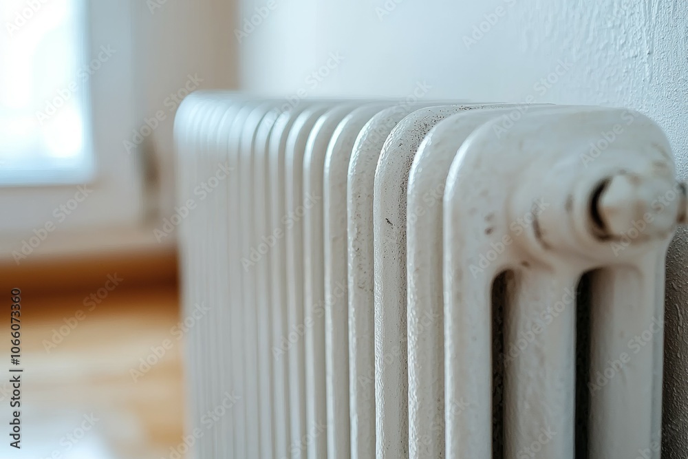 A white radiator with a white handle sits in a room A white radiator with a white handle sits in a room