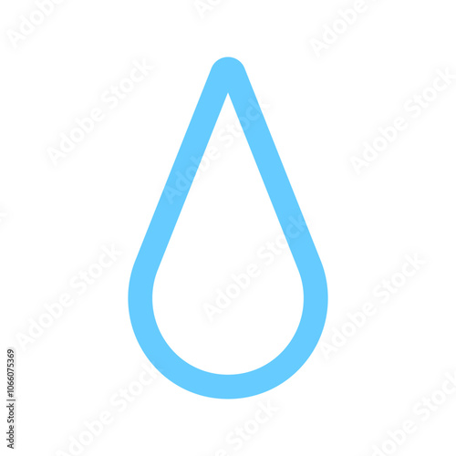 Water drop icon. Blue droplet shape isolated on white background. Potable aqua, moisture or purification, thirsty or rainy weather pictogram. Vector flat illustration.