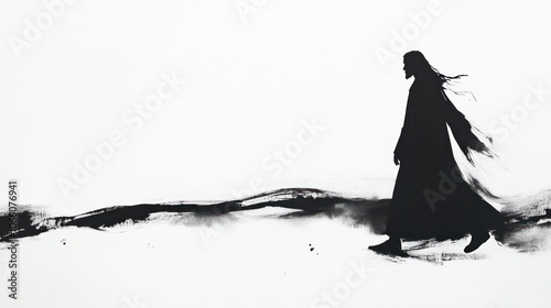 Ink Drawing of Jesus Walking