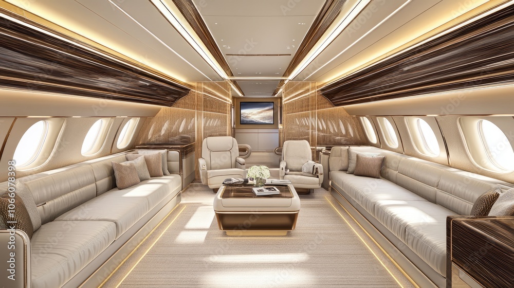 Obraz premium Luxury Interior of Private Jet Cabin Design