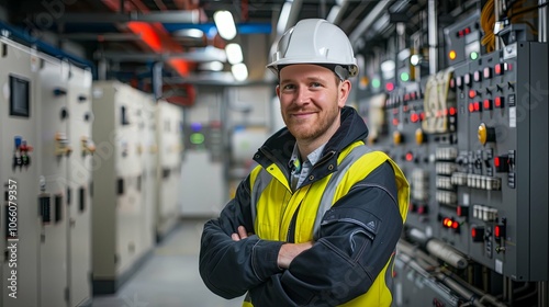 Portrait of a Smiling Electrical Engineer Radiating Pride and Professionalism