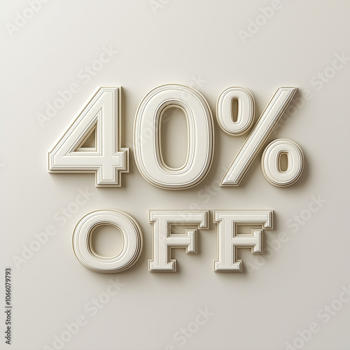 White 40% OFF text on a Ivory background - discount, sale, offer, promotion, pricing, savings, retail, shop, bargain, special, clearout, markdown, advertising, marketing, text photo