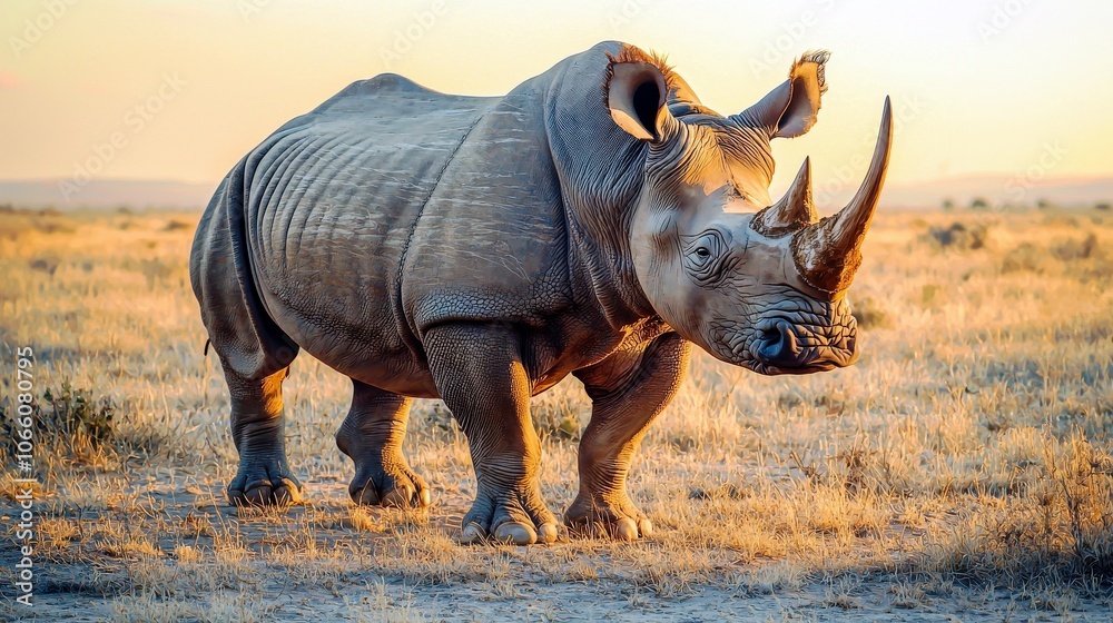Obraz premium Majestic White Rhinoceros in Golden Savanna Light