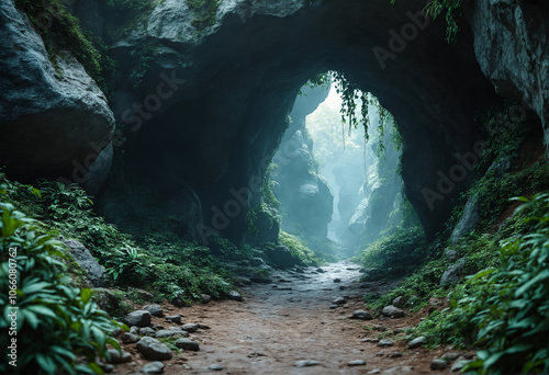 Mysterious cave in a forest. 