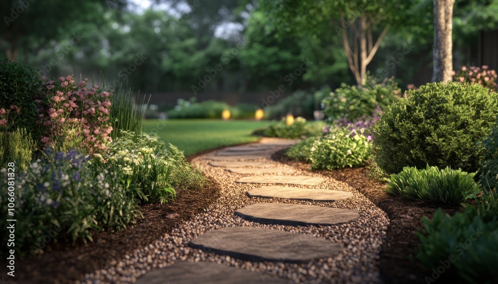 Fototapeta premium A Simple Home Garden Pathway 4. Generative AI