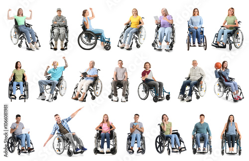 Set of many people in wheel...