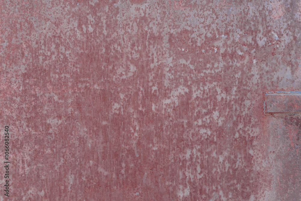 Fototapeta premium Fragment of a rusty grunge surface. Orange-brown background color. Scuffs and peeling of old paint. Scratches and traces of a welding seam.