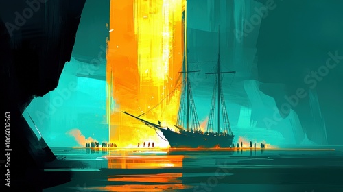 Dynamic Digital Painting of a Ship Under Siege