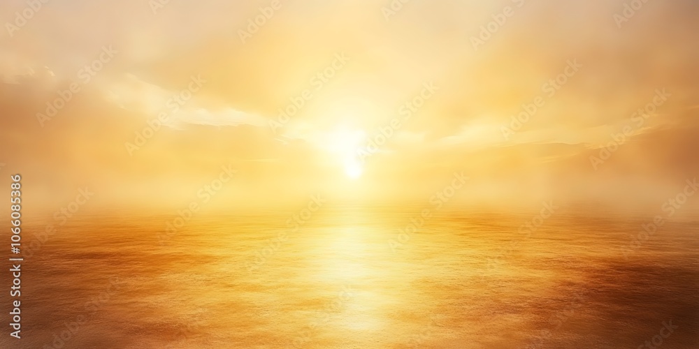 Obraz premium A tranquil seascape at sunset, showcasing warm golden hues reflecting on the calm water, creating a serene atmosphere that evokes a sense of peace and contemplation.
