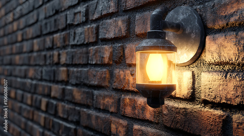 Quaint Alley Ambiance: Gas Light Glowing on a Brick Wall