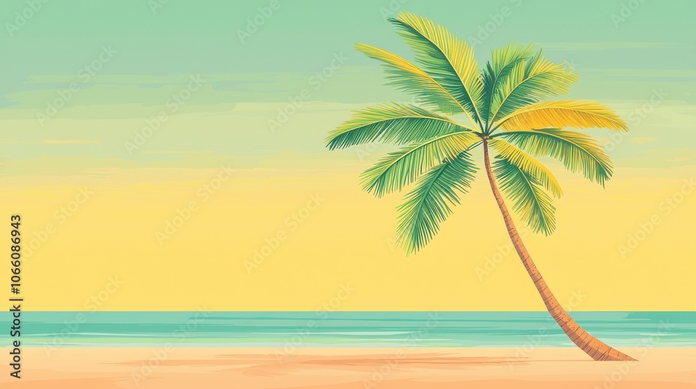 Fototapeta premium A serene beach scene featuring a palm tree