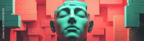 A man's face is shown in a green and red background