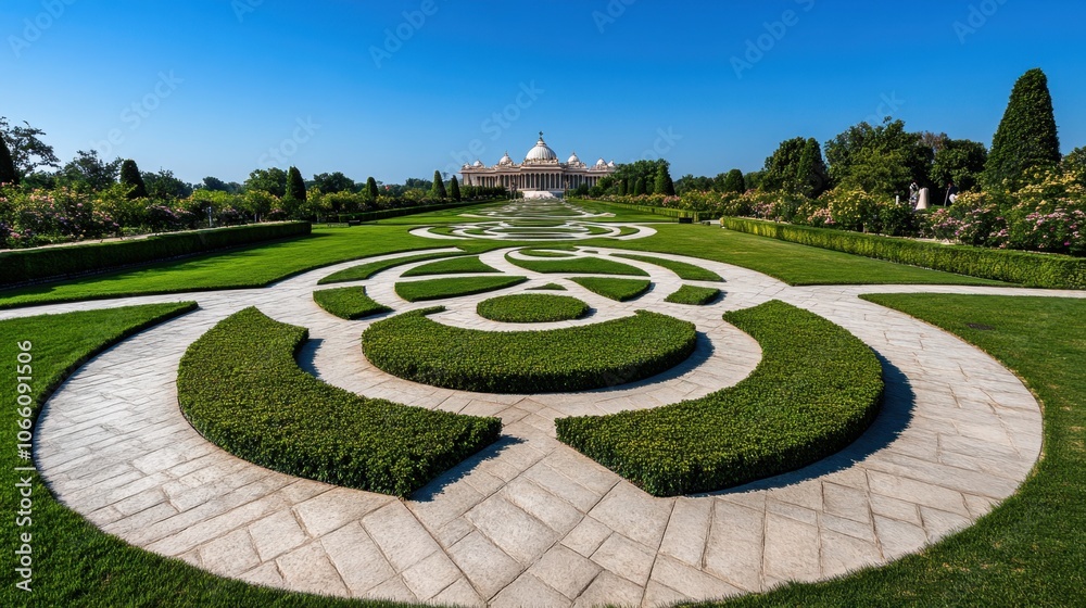 Indian Presidential Residence Gardens New Delhi Stone Paths Green Lawns Architectural Landscape Indian Presidential Residence Gardens New Delhi Stone Paths Green Lawns Architectural Landscape