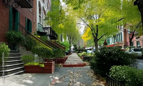 Brownstone house in Brooklyn New York sidewalk view