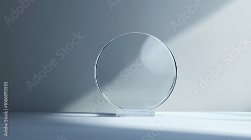 Empty acrylic award design mockup, blank glass trophy mockup, Template for a transparent crystal prize plate photo