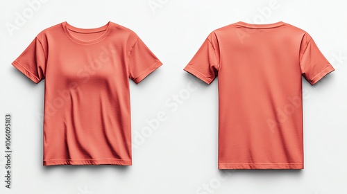 Coral T-shirt mockup, front and back view.