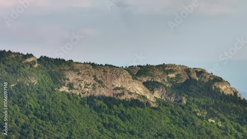 Grandfather Mountain with Mile High Swinging Bridge in Appalachian mountains, USA. American nature in summer season photo