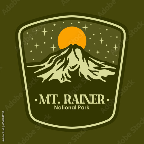 MT. RAINER AT THE NIGHT NATIONAL PARK BADGE LOGO DESIGN VECTOR ILLUSTRATION
