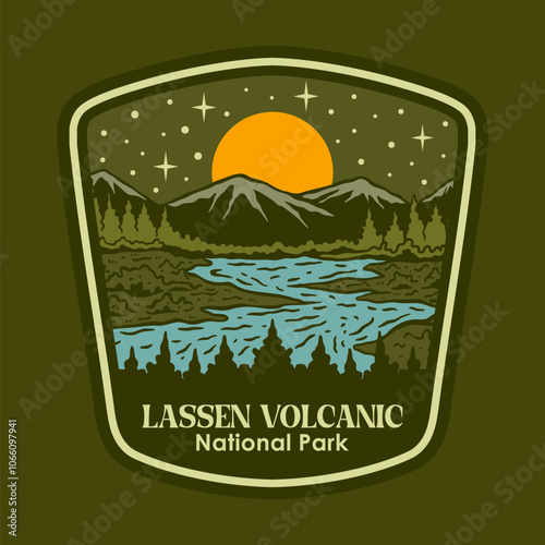 LASSEN VOLCANIC AT THE NIGHT NATIONAL PARK BADGE LOGO DESIGN VECTOR ILLUSTRATION photo