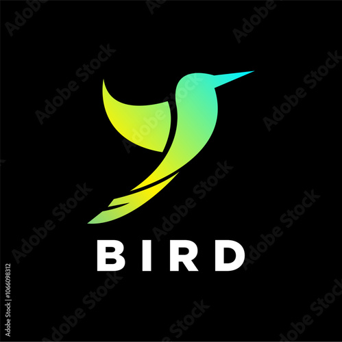 Bird logo in minimalist style. vector little bird silhouette. Suitable for animals, pets or sounds logos.