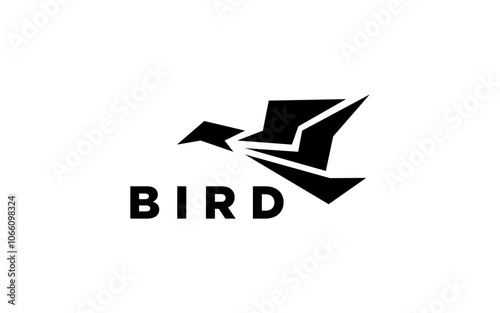 Bird logo in minimalist style. vector little bird silhouette. Suitable for animals, pets or sounds logos.