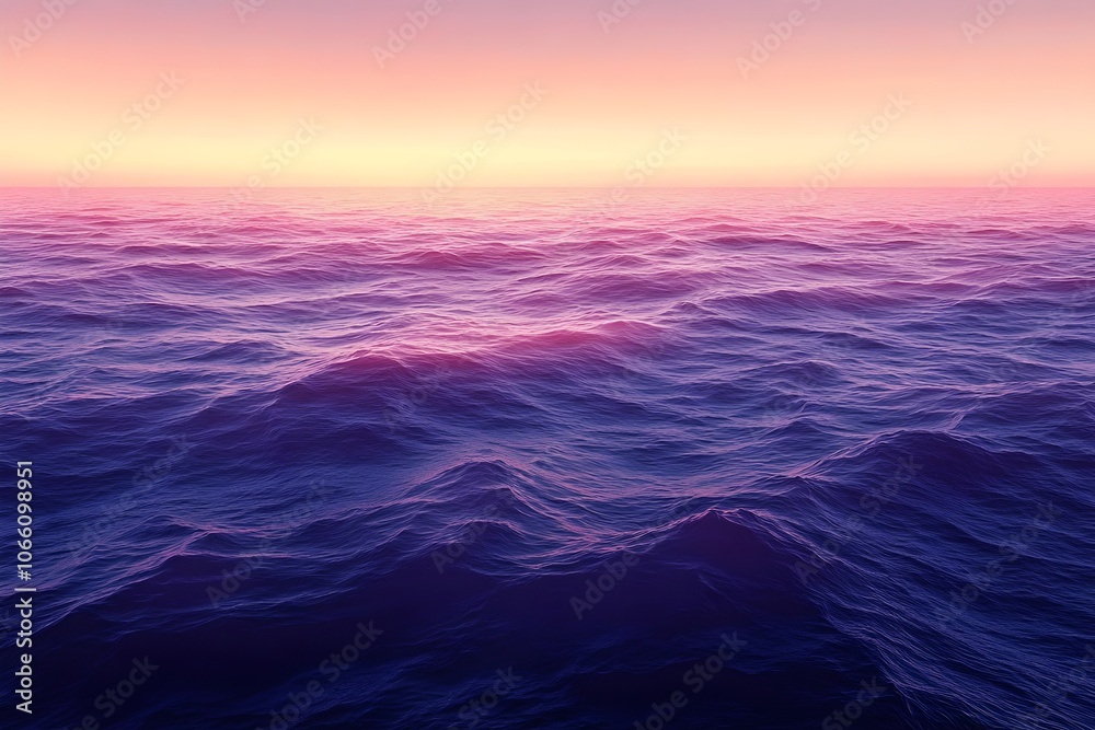 Obraz premium A mesmerizing view of the ocean at sunset, the water illuminated with vibrant shades of purple and pink, creating a serene and tranquil atmosphere.
