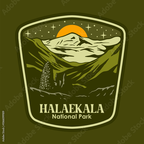 HALAEKALA AT THE NIGHT NATIONAL PARK BADGE LOGO DESIGN VECTOR ILLUSTRATION photo