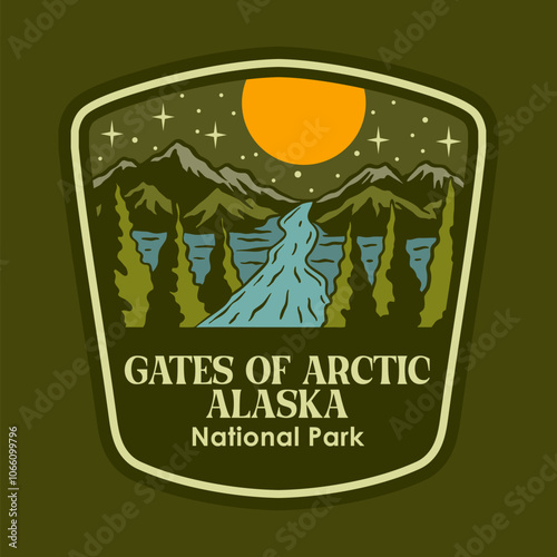 GATES OF ARCTIC AT THE NIGHT NATIONAL PARK BADGE LOGO DESIGN VECTOR ILLUSTRATION