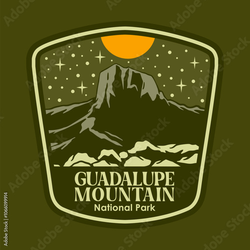 GUADALUPE MOUNTAIN AT THE NIGHT NATIONAL PARK BADGE LOGO DESIGN VECTOR ILLUSTRATION