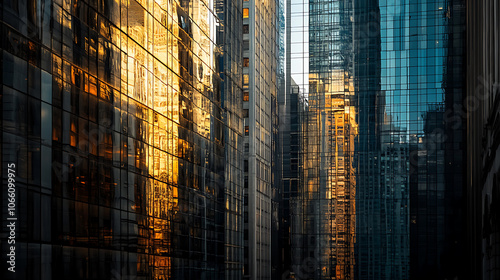 modern reflective skyscraper business office buildings in a big city urban landscape bottomup view photography photo