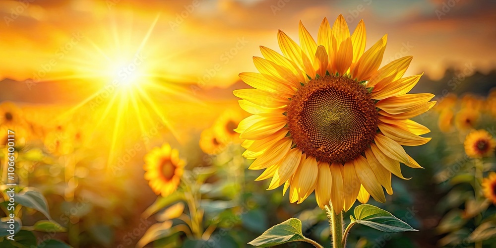 Obraz premium Sunflower blossoming in golden sunlight, sunflower, blossom, yellow, petals, bloom, vibrant, flora, nature, growth, summer